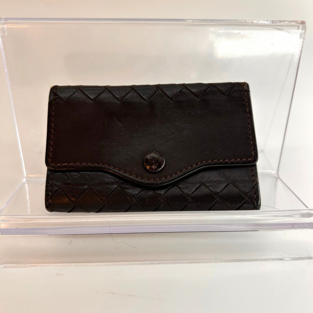 Bottega Veneta Dark Brown Woven Intrecciato Leather Key Holder Case